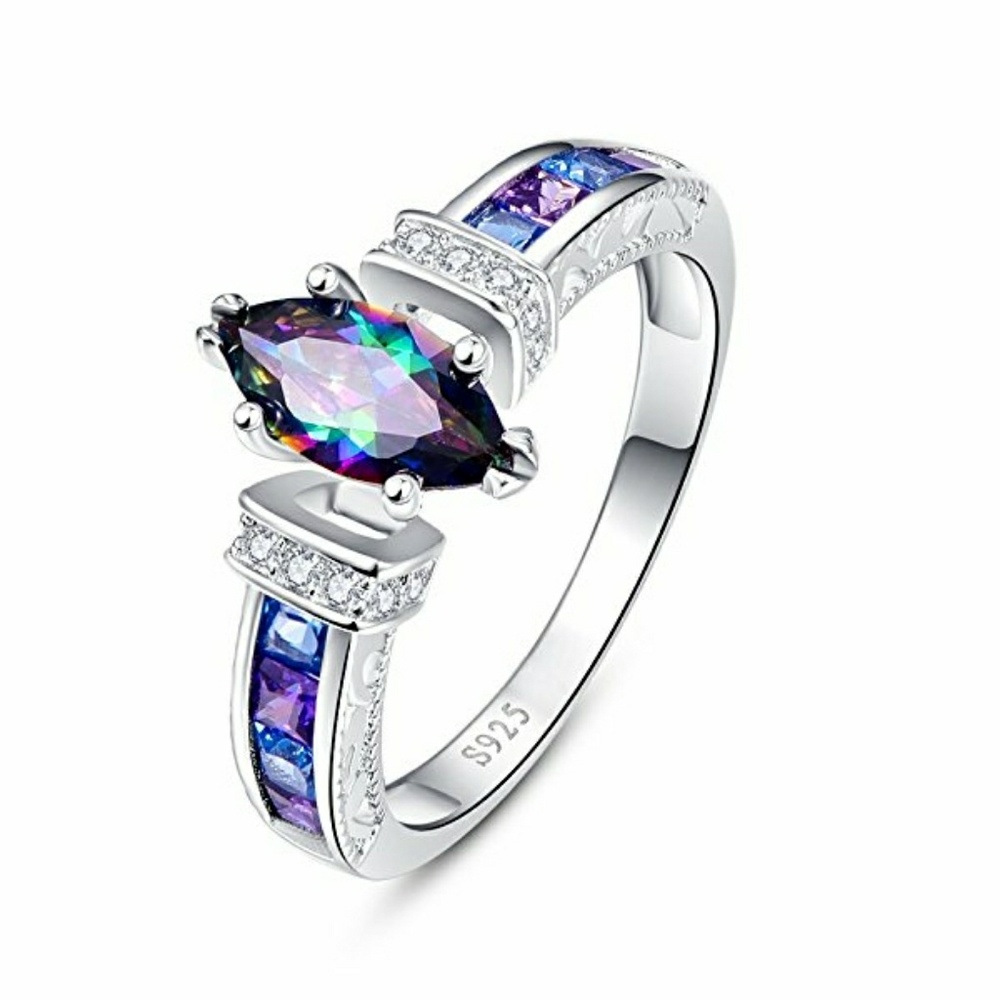 Merthus  925 Sterling Silver Created Mystic Rainbo